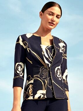 Joseph Ribkoff Midnight Blue Gold Set Floral Jacket Tank